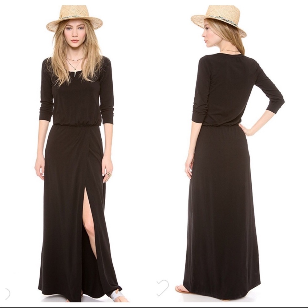 Splendid Black Maxi Dress long sleeve high slit size small